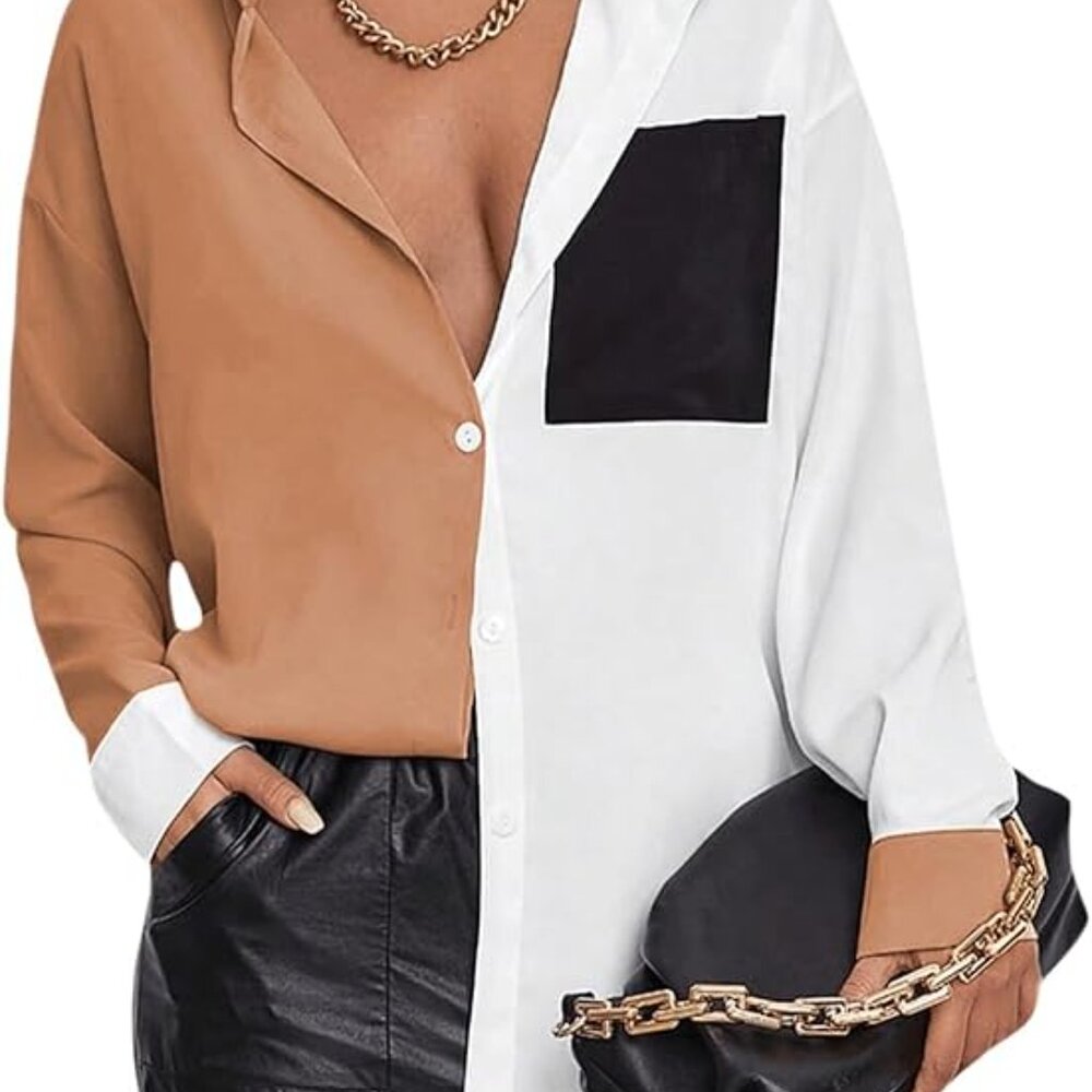 Block Oversized Button Down Blouse - image 5